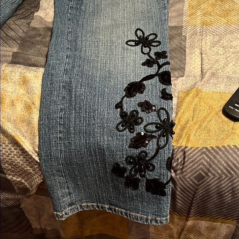 Embroidered Floral Blue Jeans